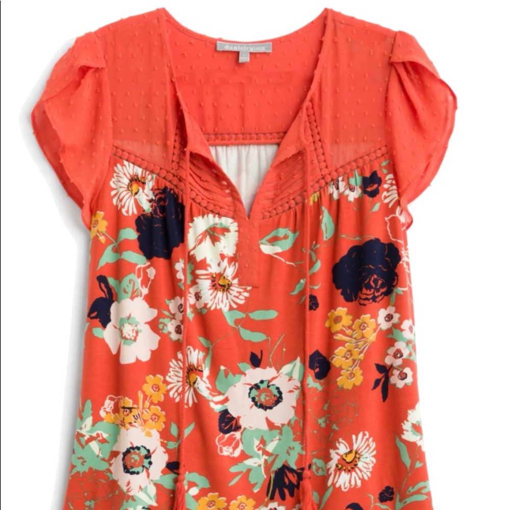 Daniel Rainn tasel short sleeve flutter sleeve knit top
